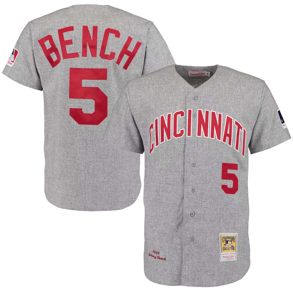 Men's Cincinnati Reds Johnny Bench Cooperstown Collection Jersey - Gray